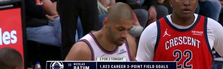 本场三分已3中2！巴图姆生涯命中1823记三分 差5记就超越科比